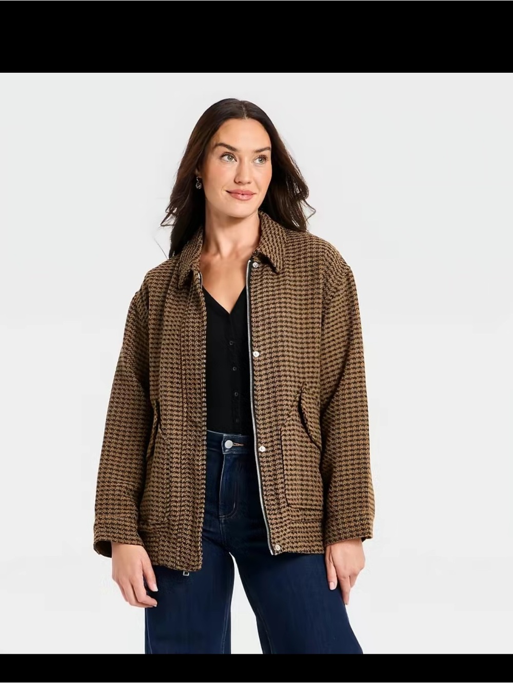 Universal Thread Brown Houndstooth Zip-Front Utility Jacket